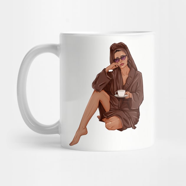 Girl in brown spa robe fashion art by ArctiumStudio